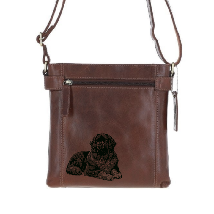 Newfoundland Lying Down Engraved Leather Two Section Zip Top Crossbody Bag