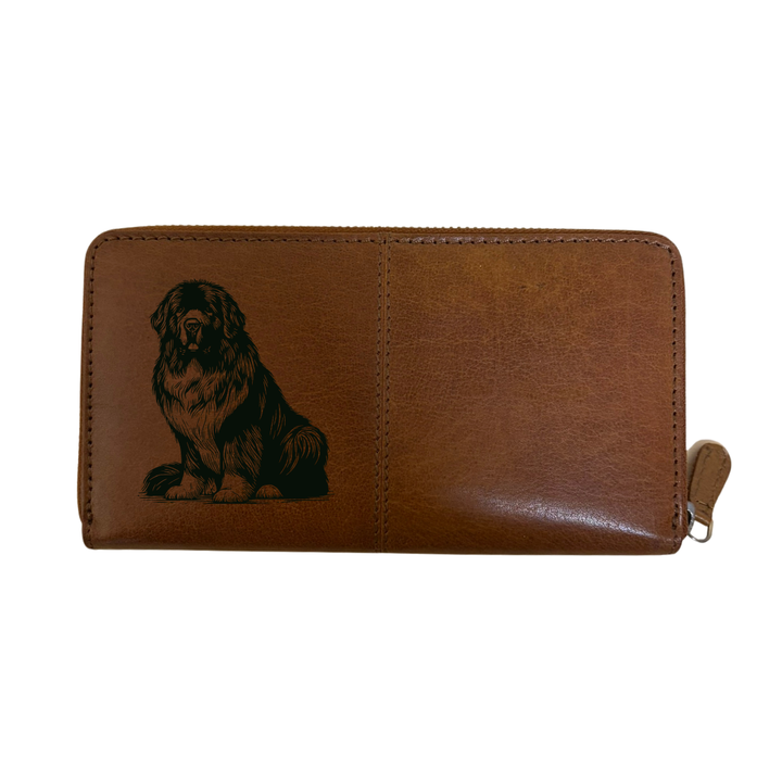 Newfoundland Sitting Engraved Large Leather Purse