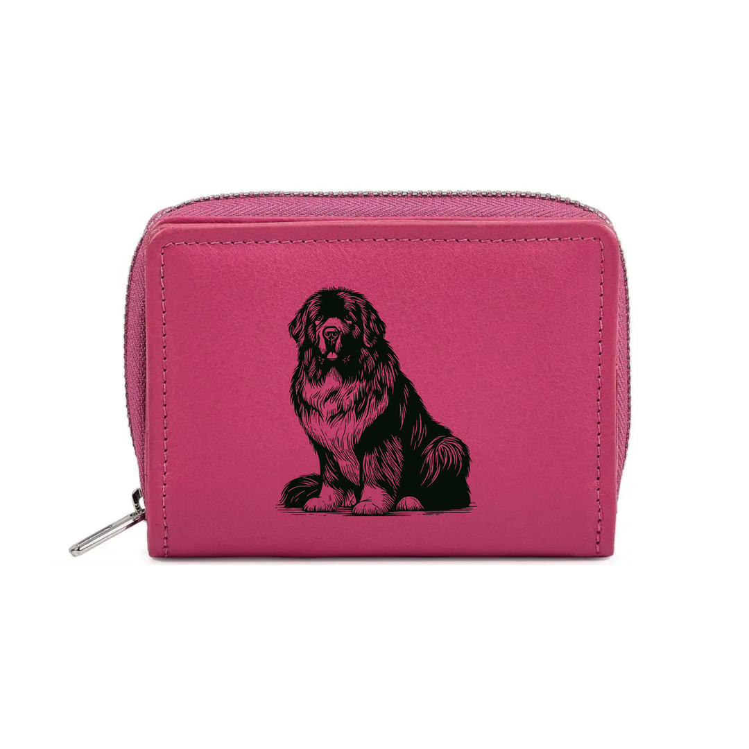 Newfoundland Sitting Engraved Small Leather Purse (Green/Pink/Blue/Red)