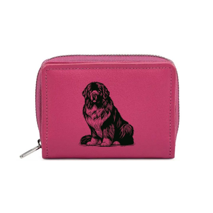 Newfoundland Sitting Engraved Small Leather Purse (Green/Pink/Blue/Red)