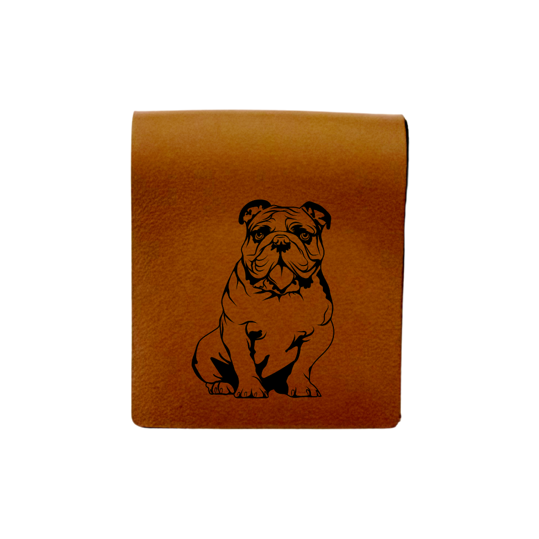 British Bulldog Sitting Engraved Genuine Leather Magnetic Bookmark