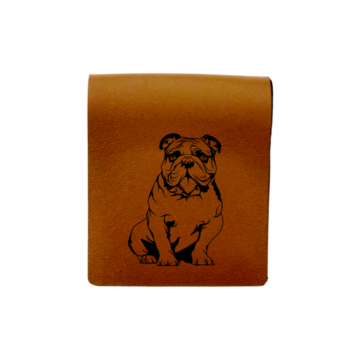 British Bulldog Sitting Engraved Genuine Leather Magnetic Bookmark