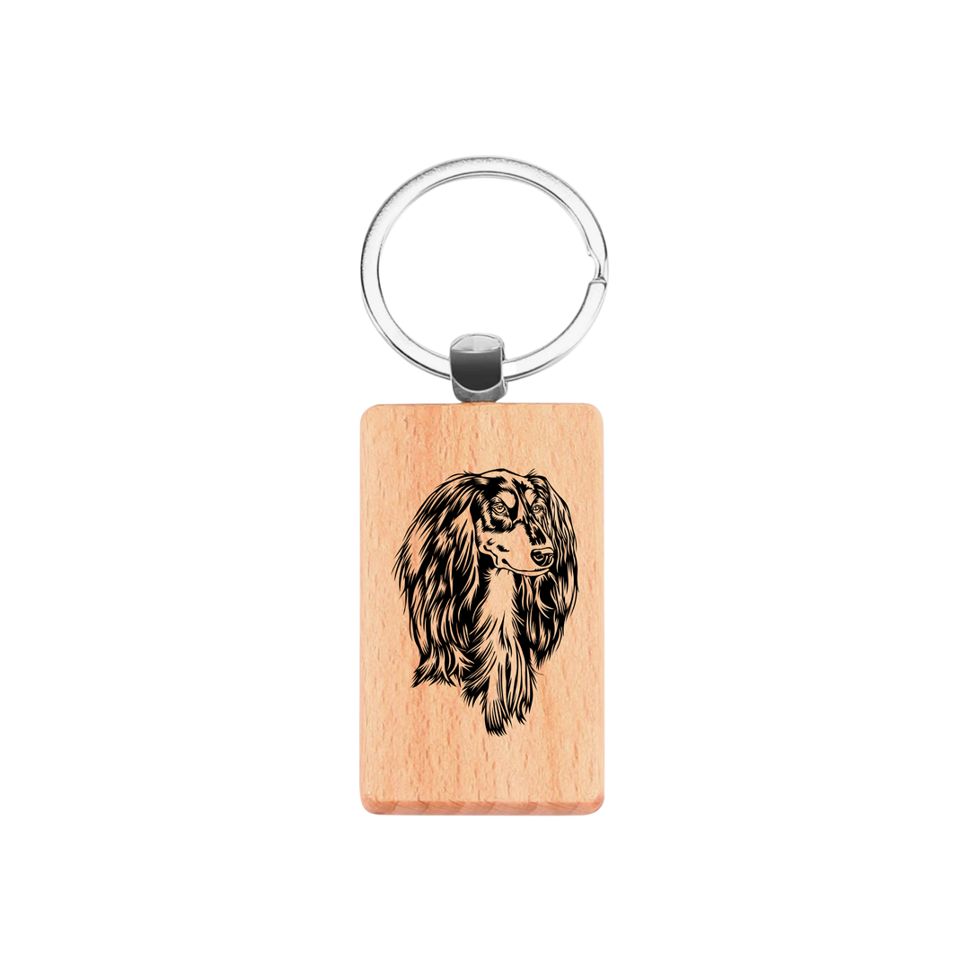 Saluki Face Engraved Rectangle Wooden Keyring