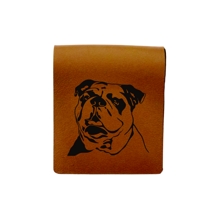 British Bulldog Face Engraved Genuine Leather Magnetic Bookmark