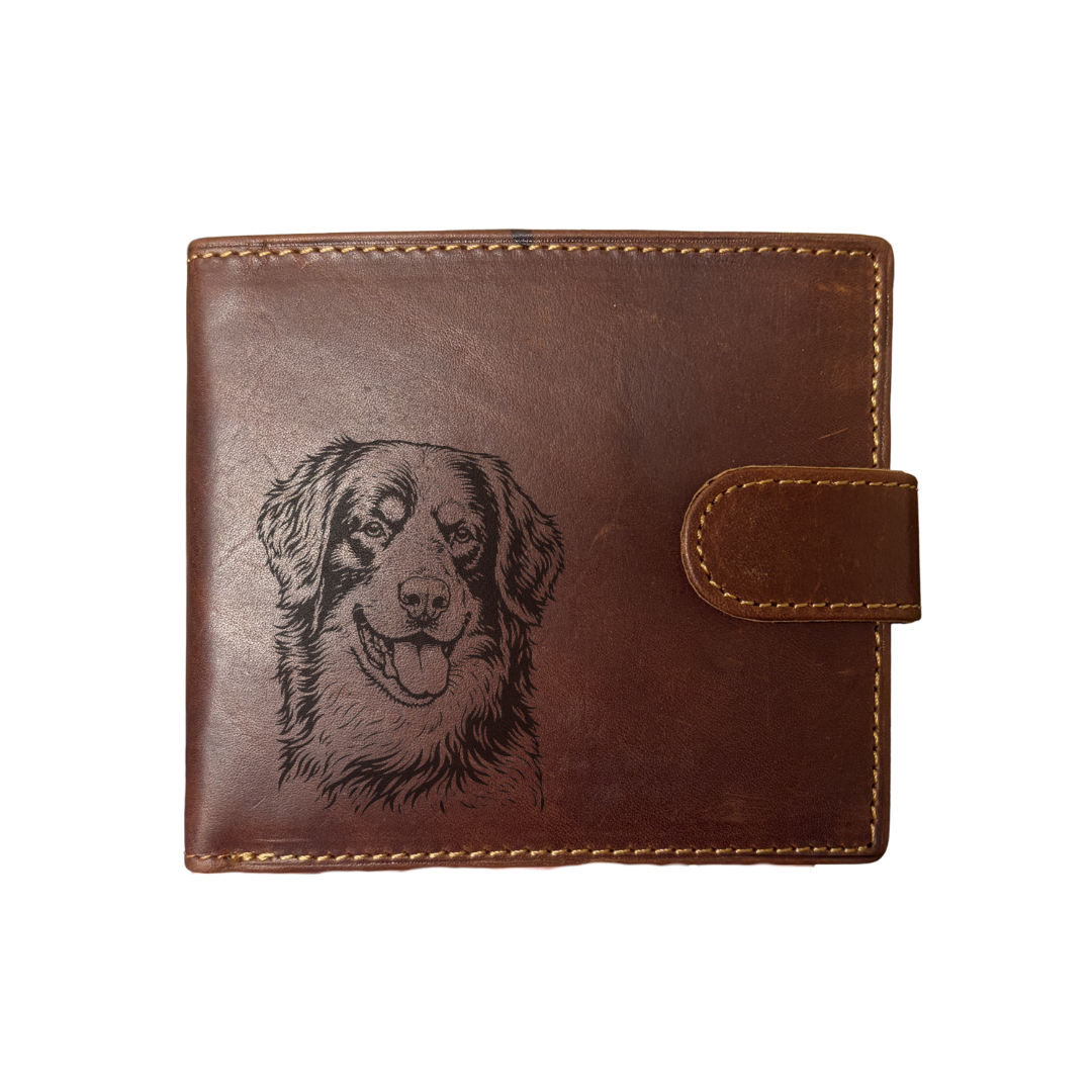 Personalised Hovawart Face Engraved Dark Tan Genuine Leather Wallet