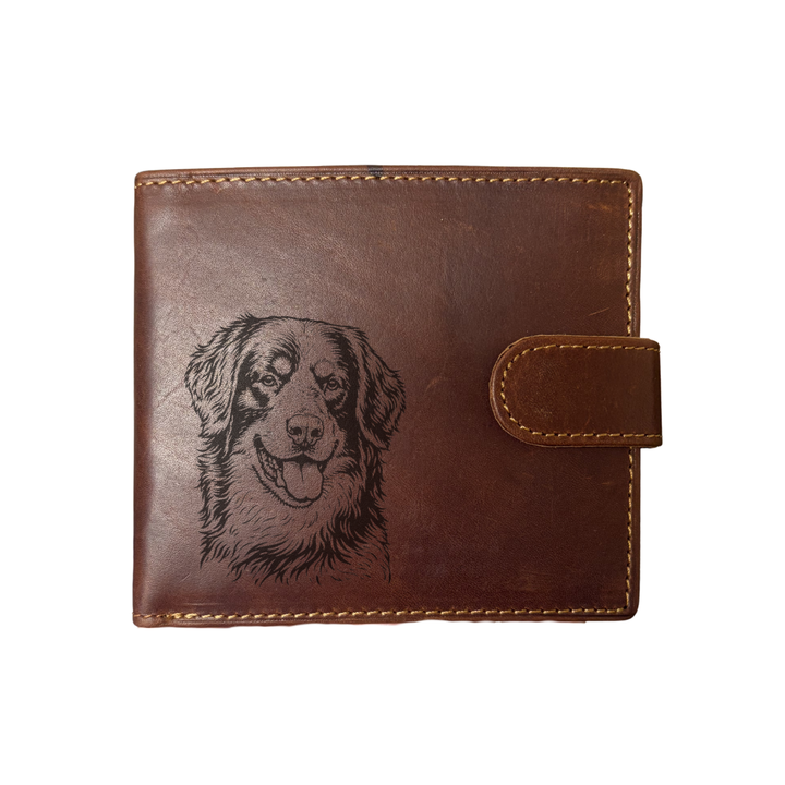 Personalised Hovawart Face Engraved Dark Tan Genuine Leather Wallet