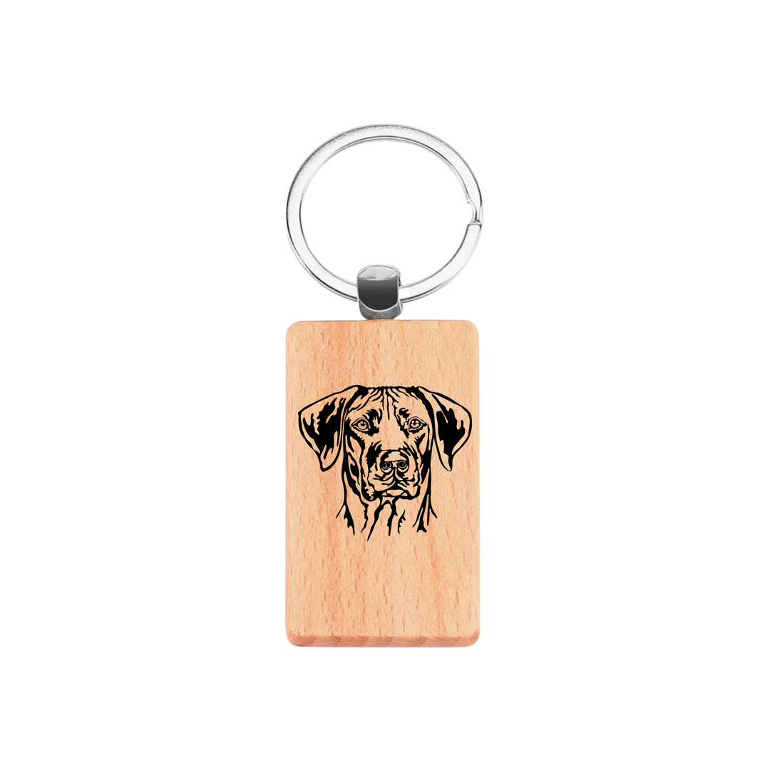 Rhodesian Ridgeback Face Engraved Rectangle Wooden Keyring