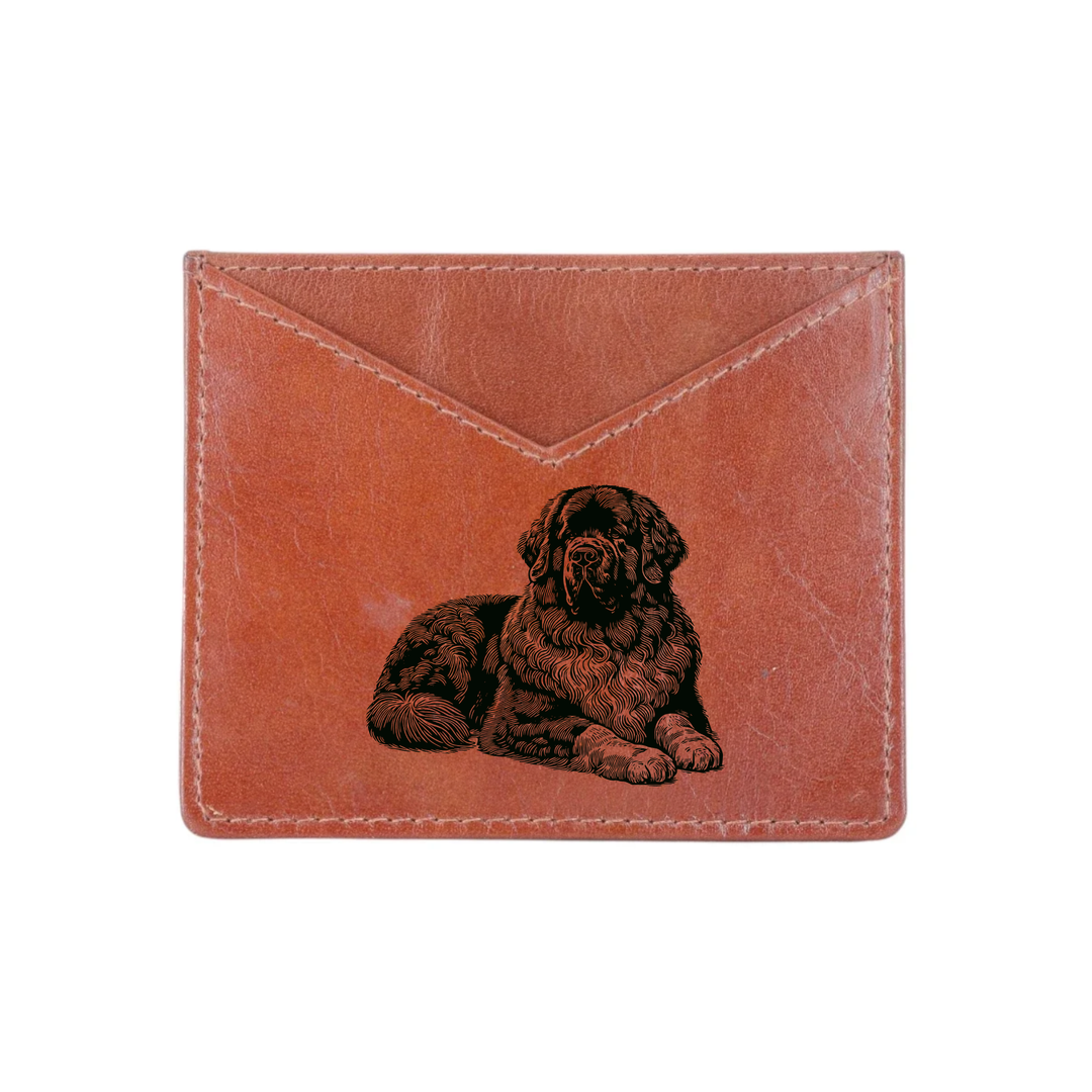 Newfoundland Lying Down Engraved Genuine Leather Cardholder
