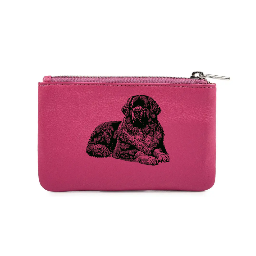Newfoundland Lying Down Engraved Genuine Leather Coin Purse (Multiple Colour Options)