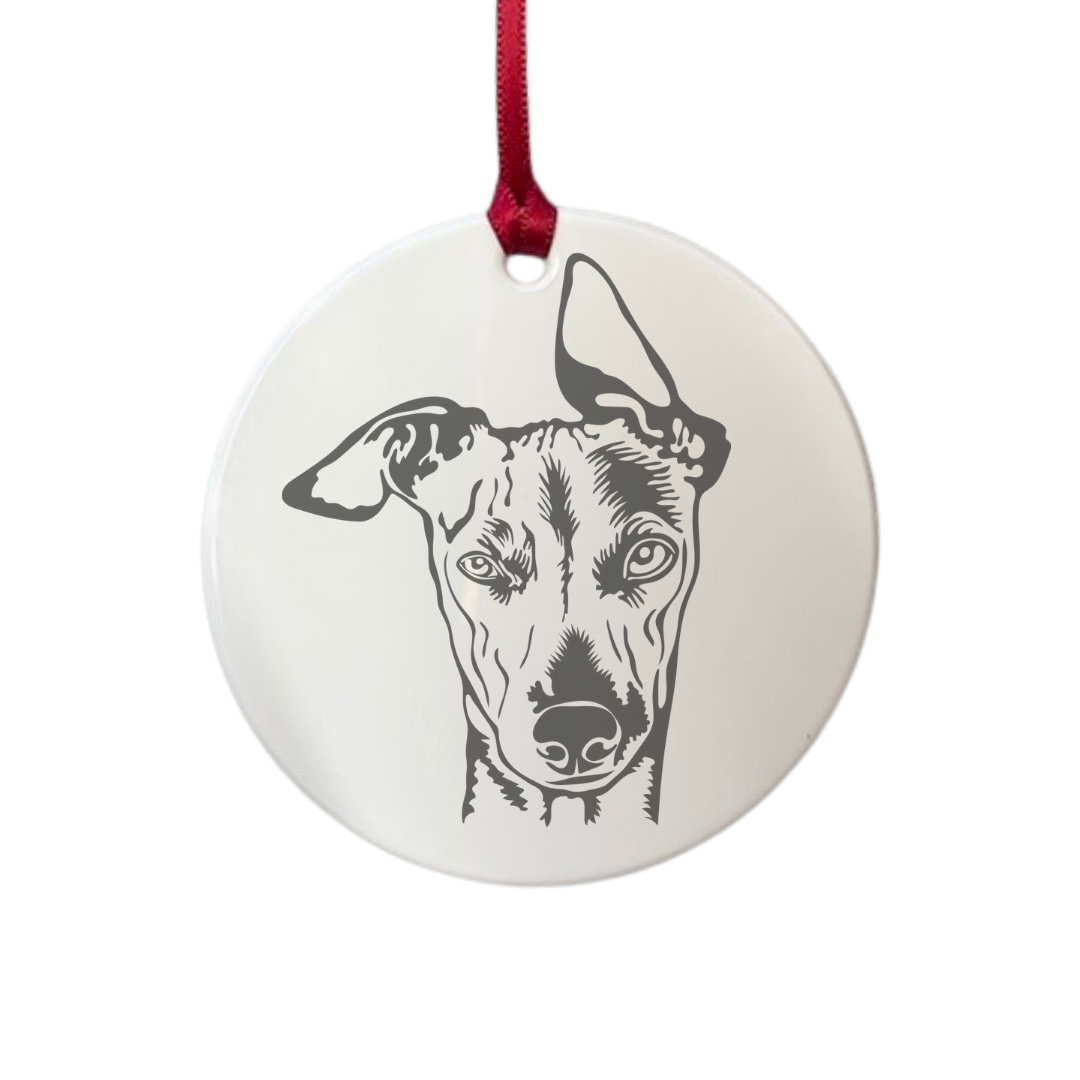 Personalised Whippet Face Engraved White Acrylic Decoration