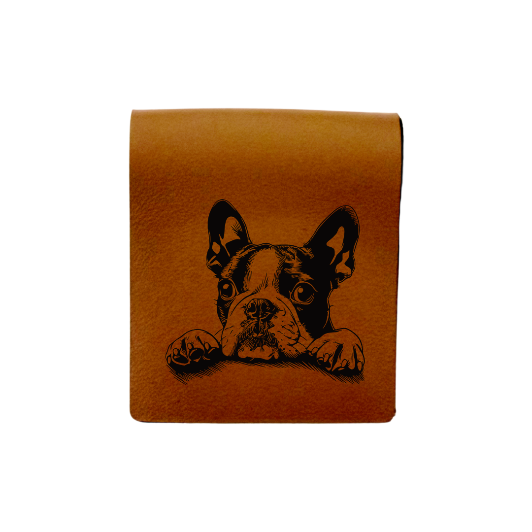 Boston Terrier Paws Engraved Genuine Leather Magnetic Bookmark