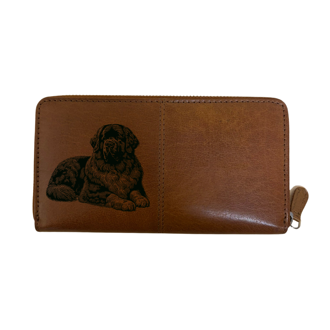Newfoundland Lying Down Engraved Large Leather Purse