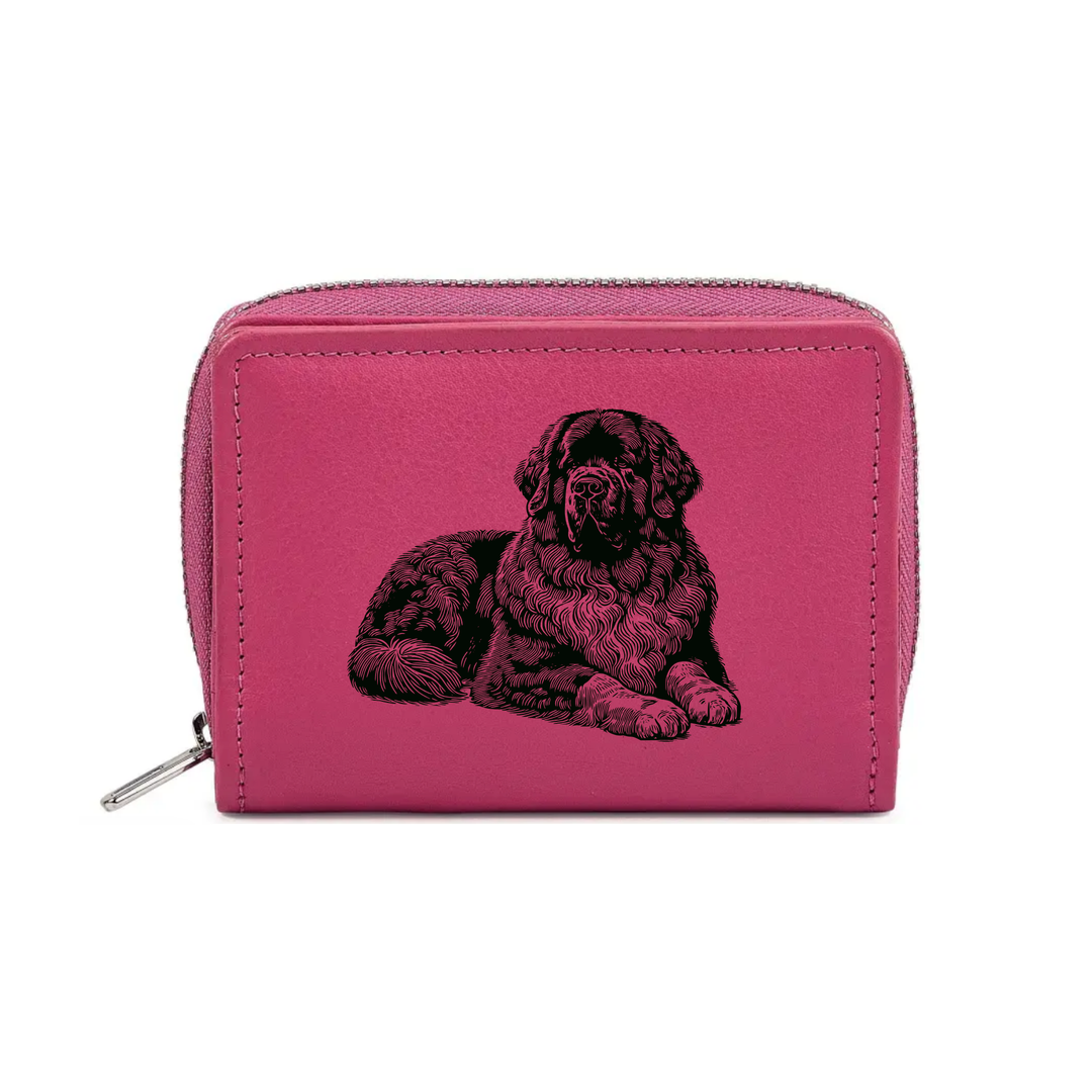 Newfoundland Lying Down Engraved Small Leather Purse (Green/Pink/Blue/Red)