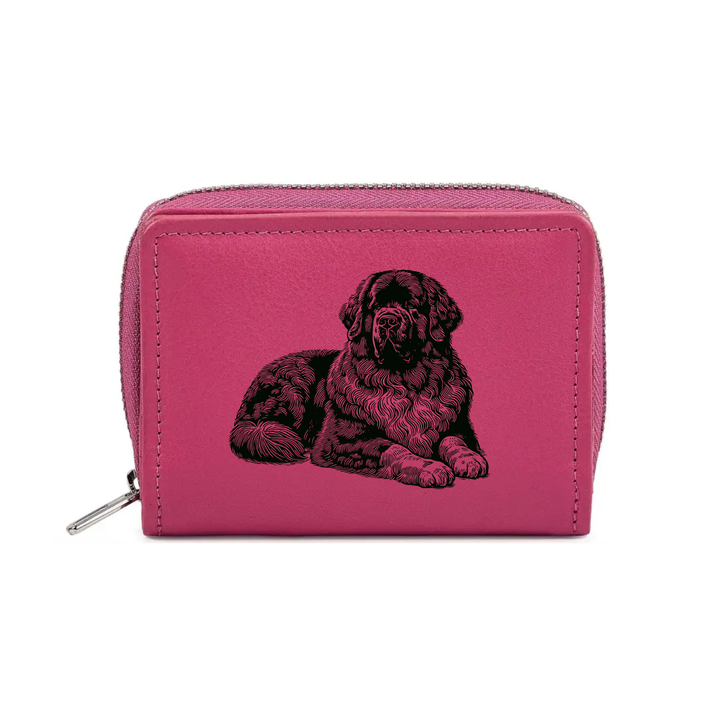 Newfoundland Lying Down Engraved Small Leather Purse (Green/Pink/Blue/Red)