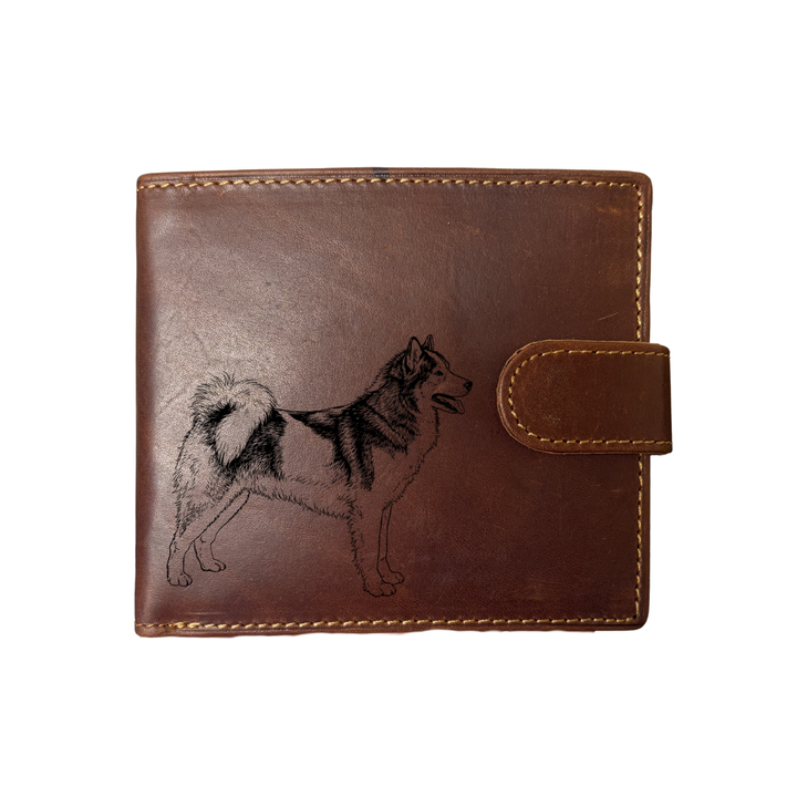 Personalised Canadian Eskimo Dog Standing Engraved Dark Tan Genuine Leather Wallet