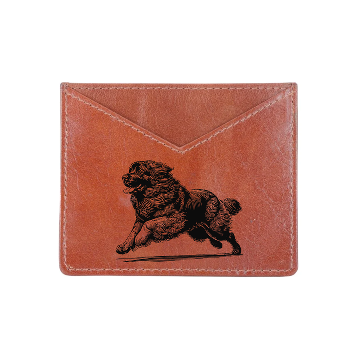 Leonberger Running Engraved Genuine Leather Cardholder