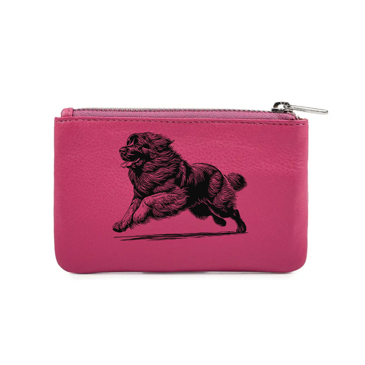 Leonberger Running Engraved Genuine Leather Coin Purse (Multiple Colour Options)
