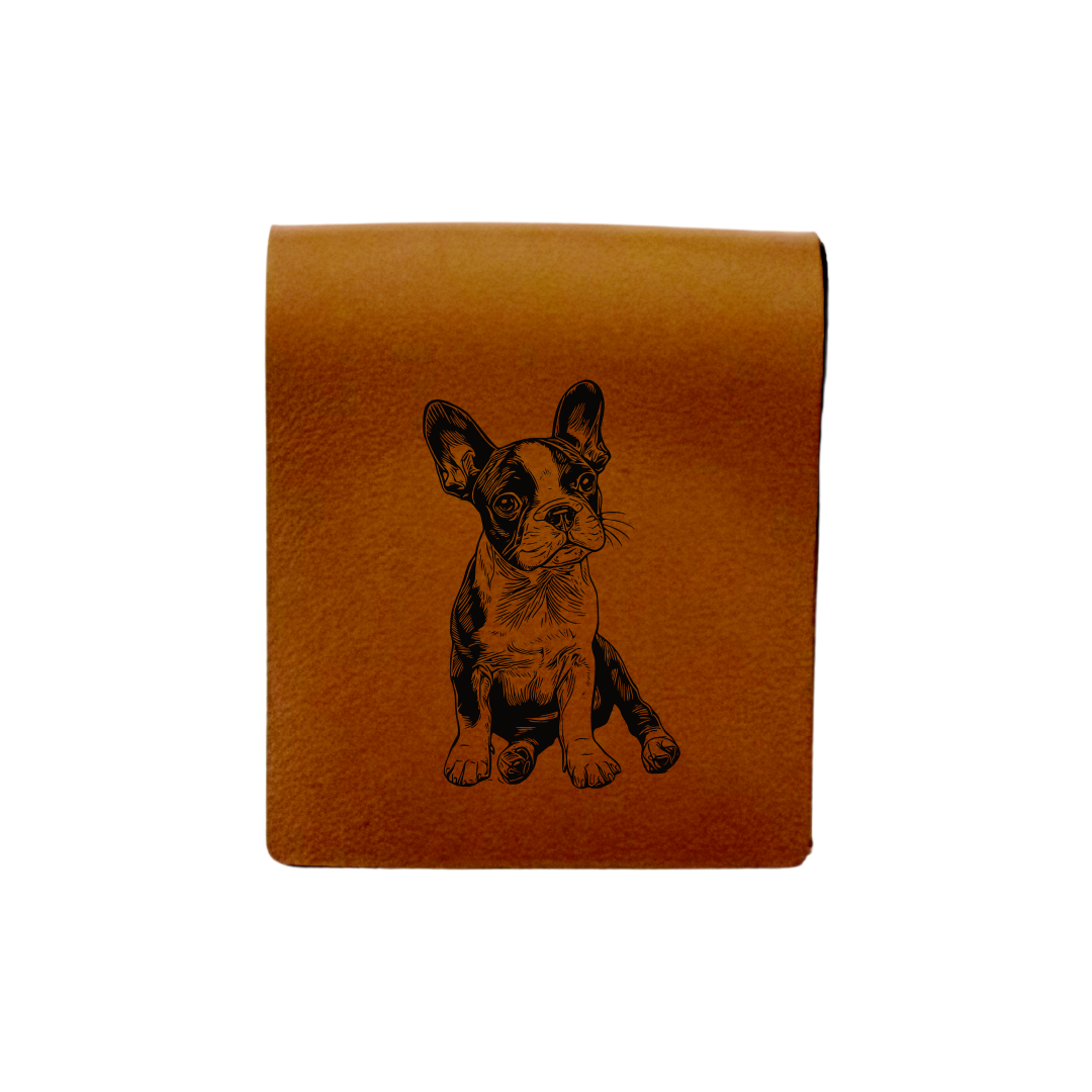 Boston Terrier Sitting Engraved Genuine Leather Magnetic Bookmark
