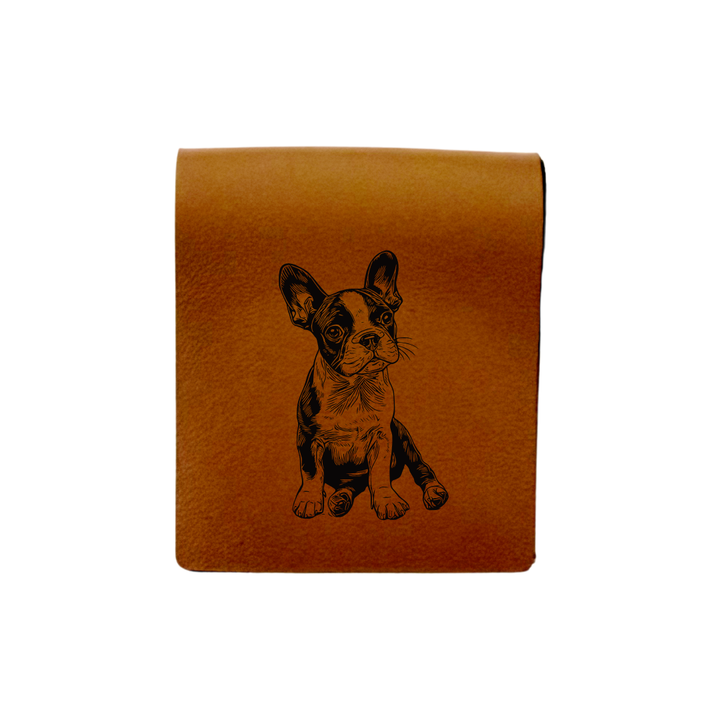 Boston Terrier Sitting Engraved Genuine Leather Magnetic Bookmark