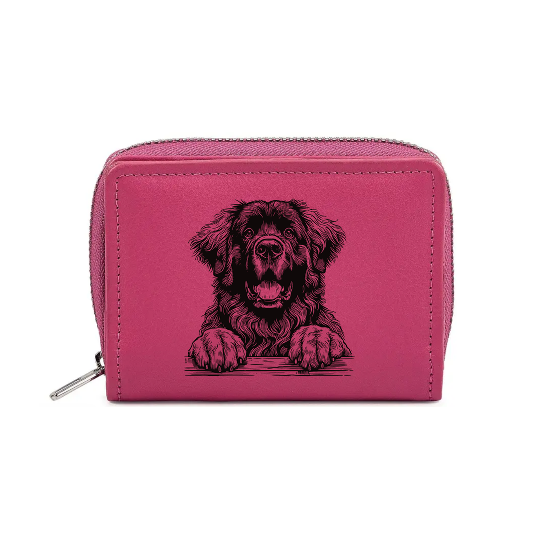 Leonberger Paws Engraved Small Leather Purse (Green/Pink/Blue/Red)