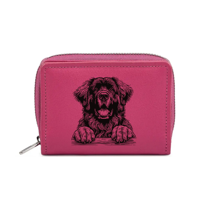 Leonberger Paws Engraved Small Leather Purse (Green/Pink/Blue/Red)