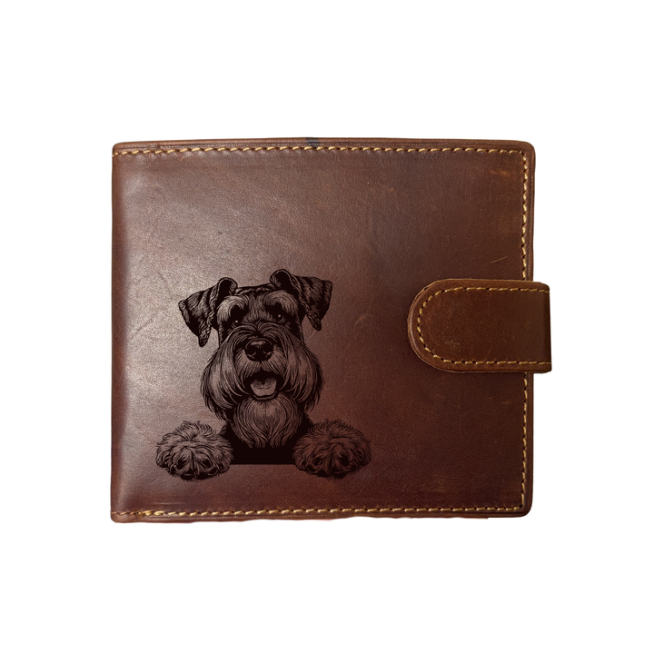 Personalised Giant Schnauzer Paws Engraved Dark Tan Genuine Leather Wallet