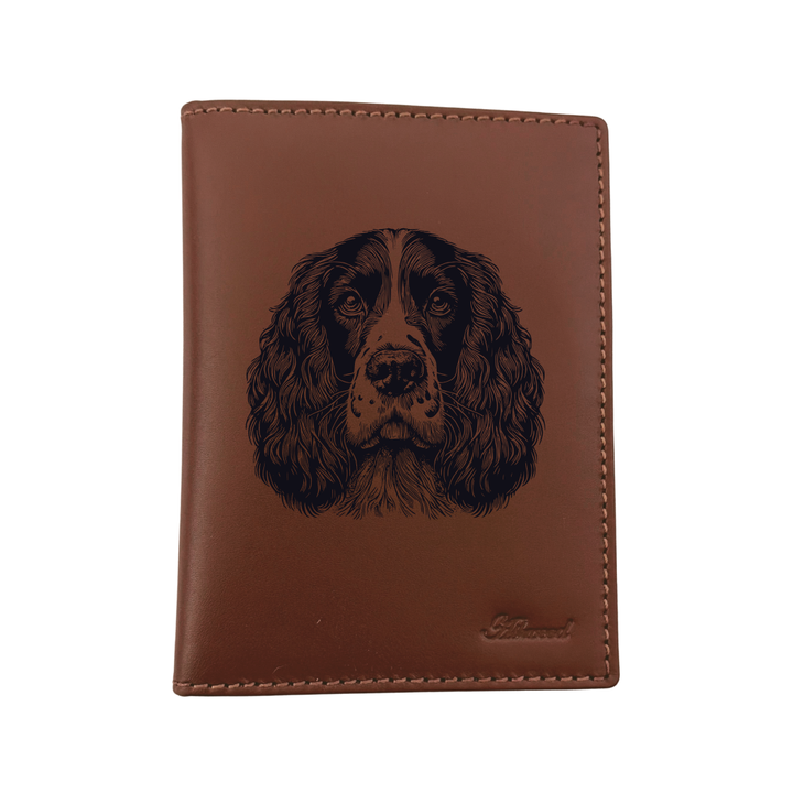 English Springer Spaniel Face Engraved Leather Passport Cover