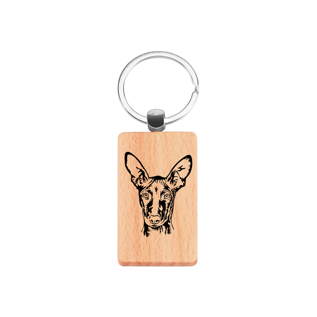 Pharaoh Hound Face Engraved Rectangle Wooden Keyring