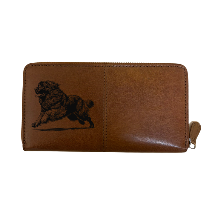 Leonberger Running Engraved Large Leather Purse