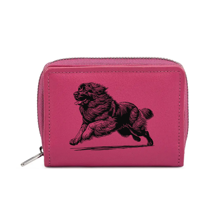 Leonberger Running Engraved Small Leather Purse (Green/Pink/Blue/Red)