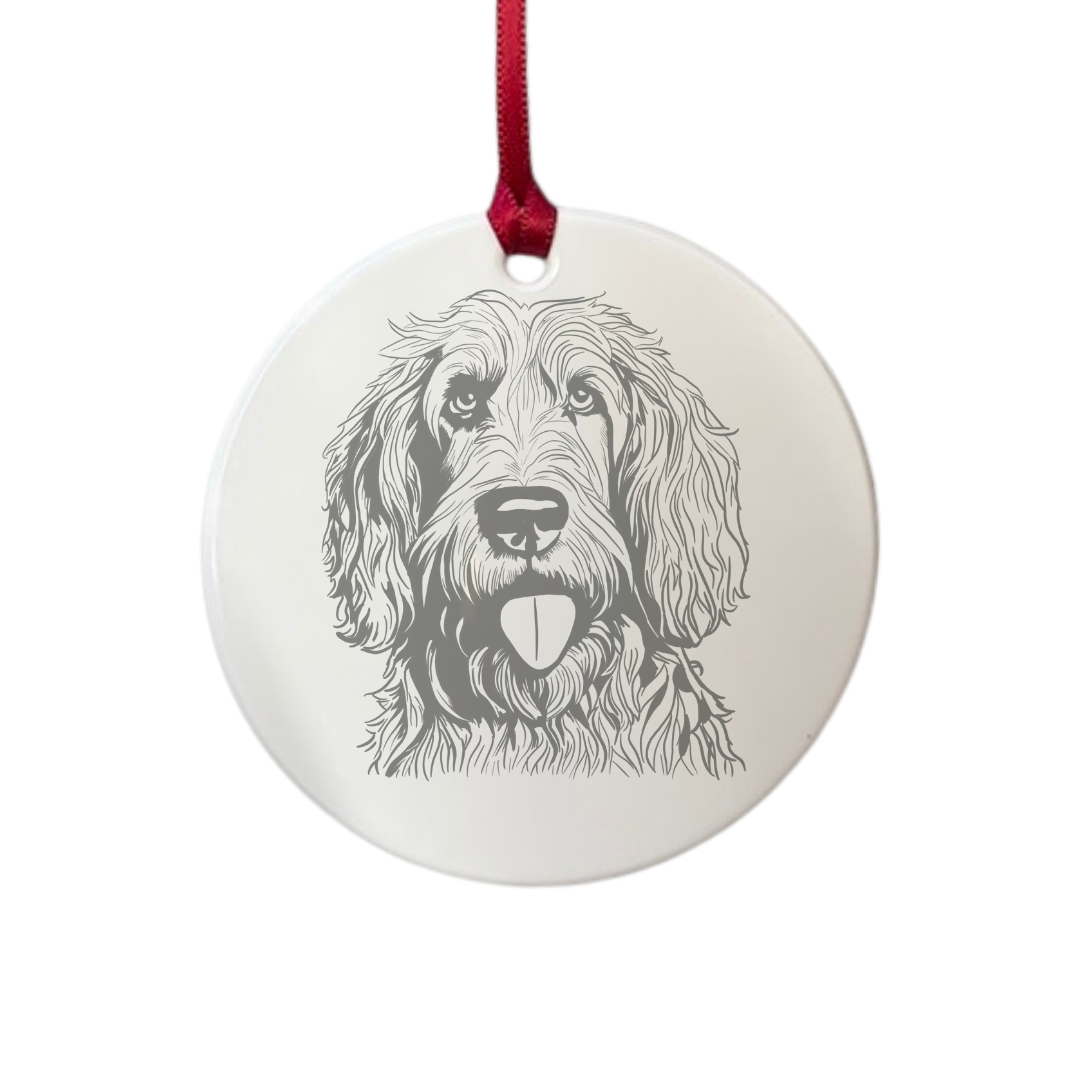 Personalised Otterhound Face Engraved White Acrylic Decoration