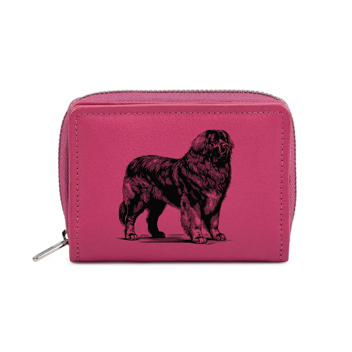 Leonberger Standing Engraved Small Leather Purse (Green/Pink/Blue/Red)