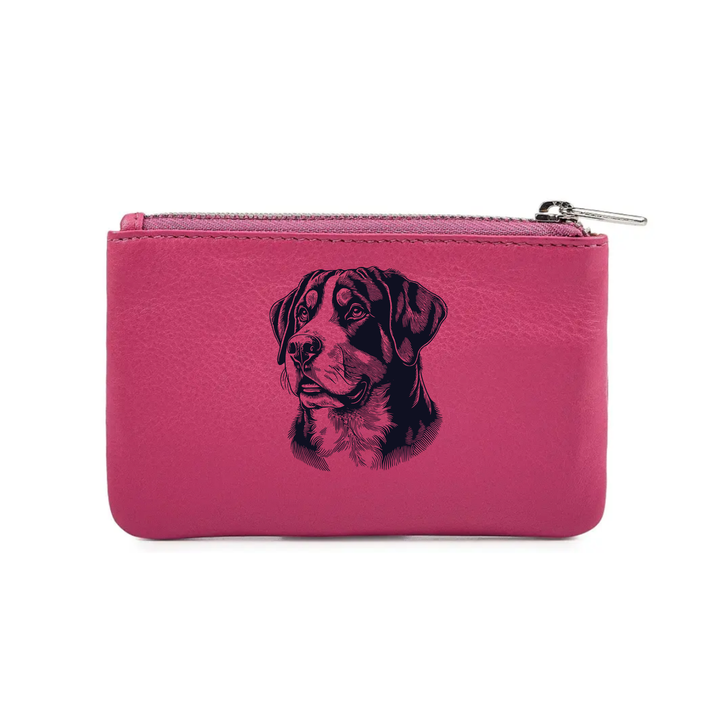 Great Swiss Mountain Dog Face Engraved Genuine Leather Coin Purse (Multiple Colour Options)