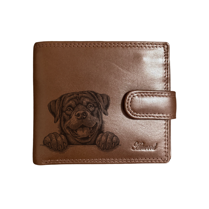 Personalised Rottweiler Paws Engraved Dark Tan Genuine Leather Wallet