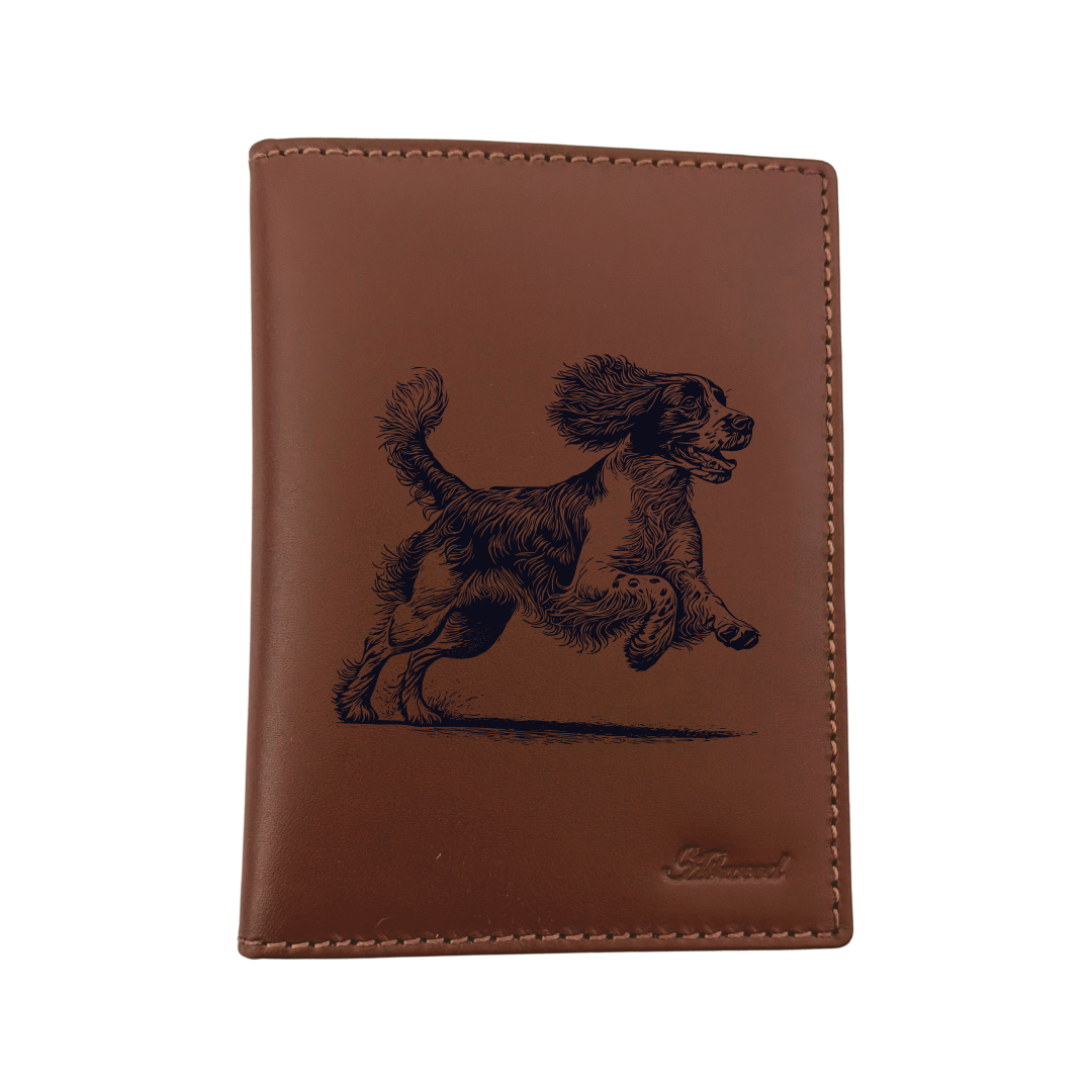 English Springer Spaniel Running Engraved Leather Passport Cover