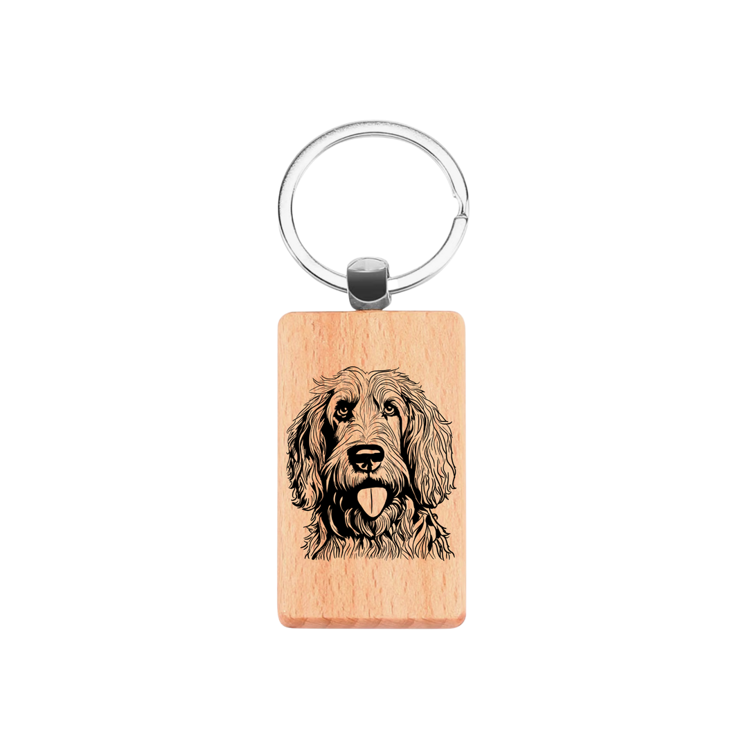 Otterhound Face Engraved Rectangle Wooden Keyring