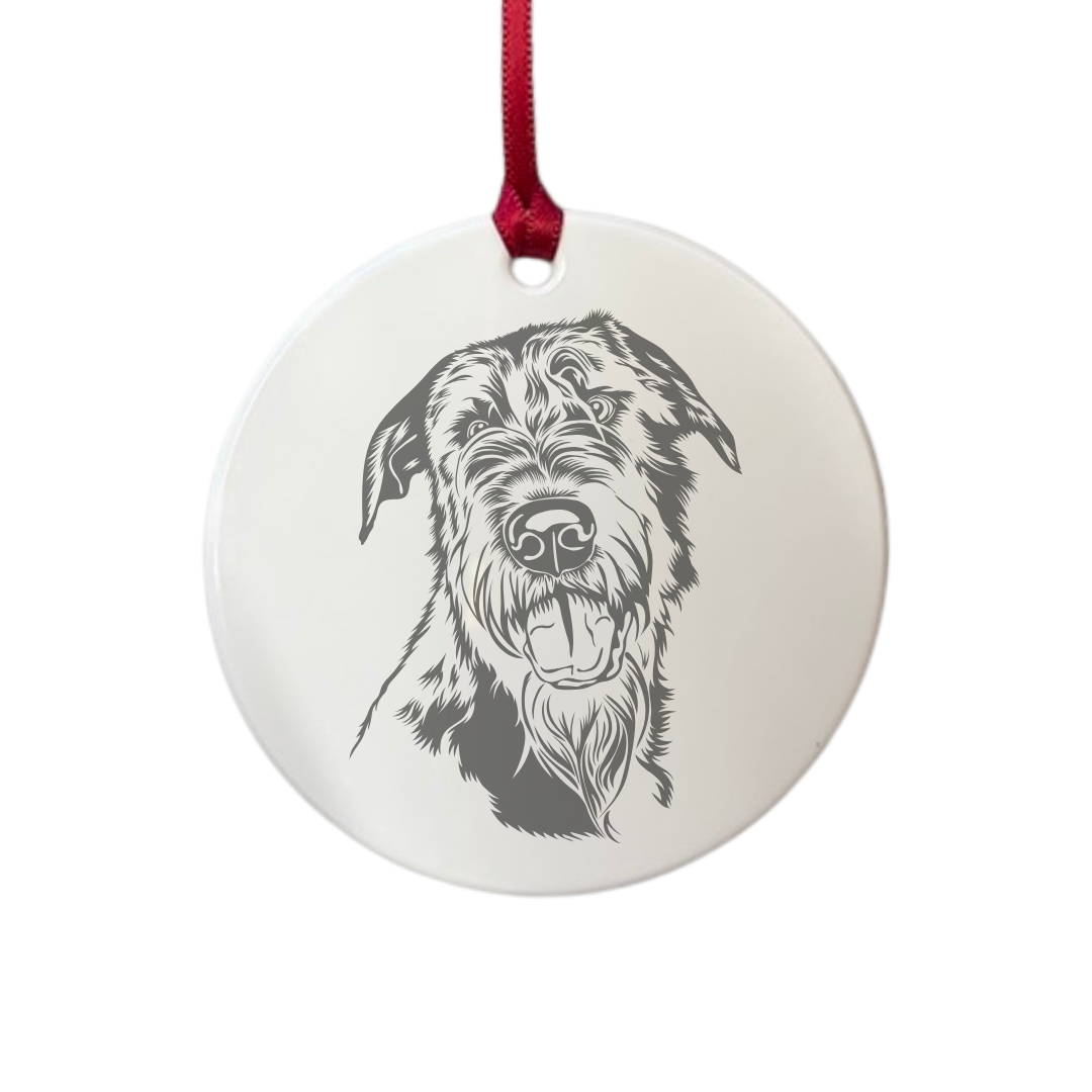 Personalised Irish Wolfhound Face Engraved White Acrylic Decoration