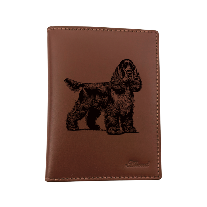 Cocker Spaniel Standing Engraved Leather Passport Cover