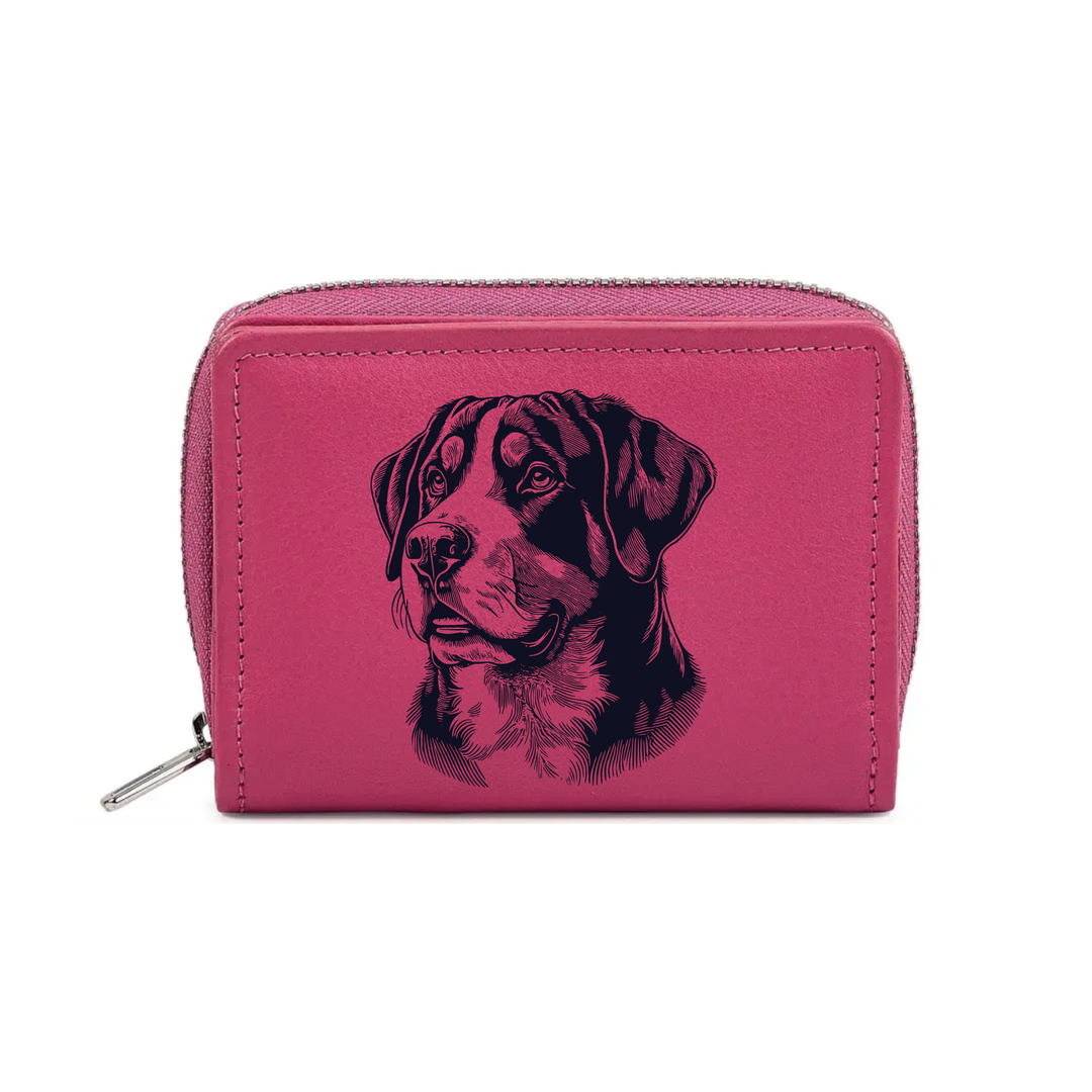 Great Swiss Mountain Dog Face Engraved Small Leather Purse (Green/Pink/Blue/Red)