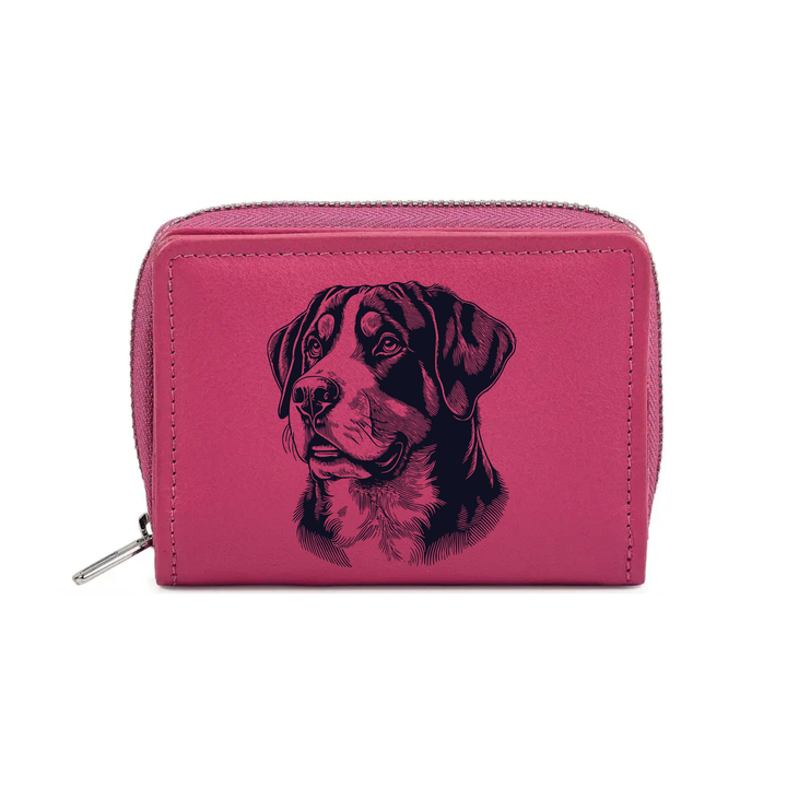 Great Swiss Mountain Dog Face Engraved Small Leather Purse (Green/Pink/Blue/Red)
