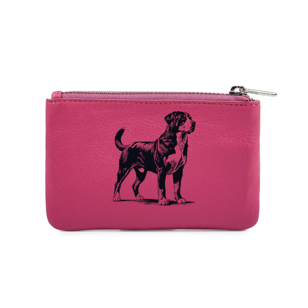 Great Swiss Mountain Dog Standing Engraved Genuine Leather Coin Purse (Multiple Colour Options)