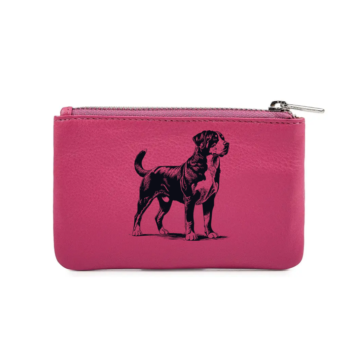 Great Swiss Mountain Dog Standing Engraved Genuine Leather Coin Purse (Multiple Colour Options)