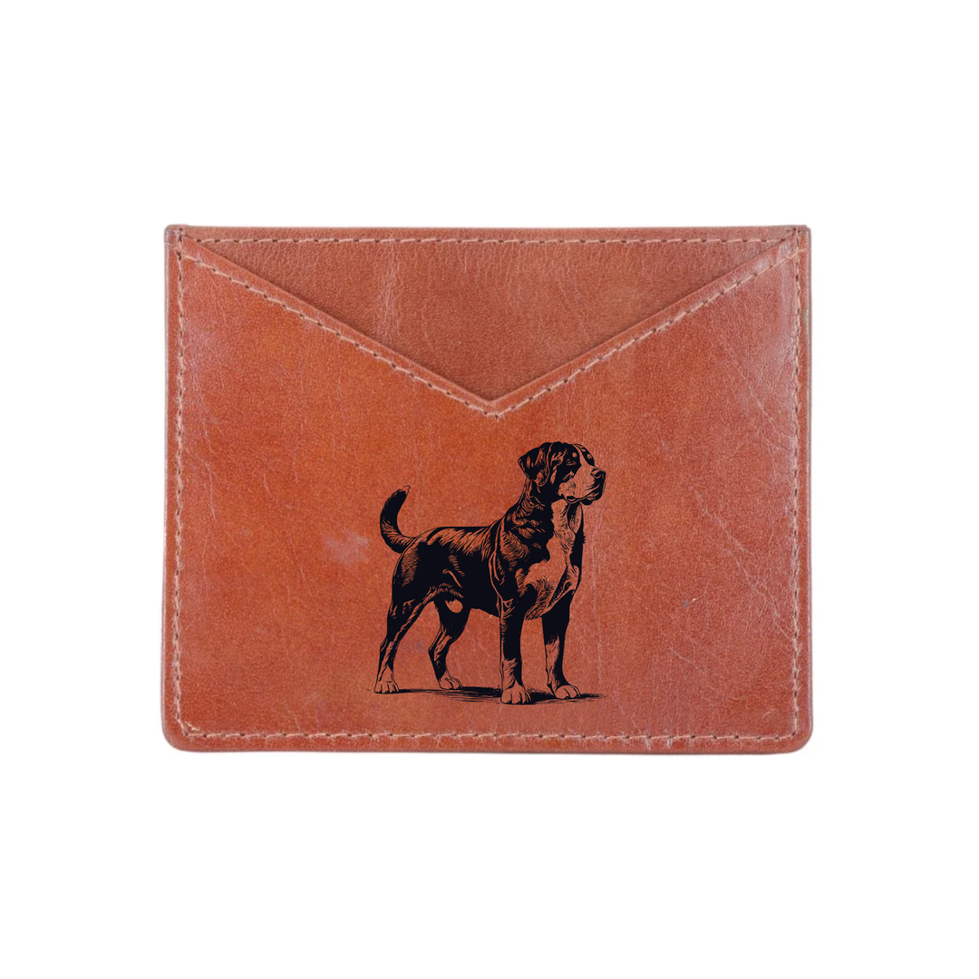 Great Swiss Mountain Dog Standing Engraved Genuine Leather Cardholder