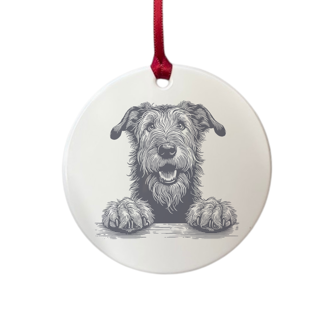 Personalised Irish Wolfhound Paws Engraved White Acrylic Decoration