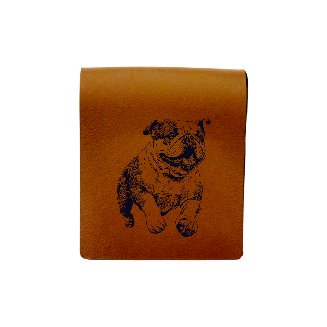British Bulldog Running Engraved Genuine Leather Magnetic Bookmark