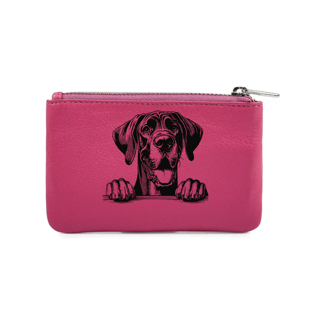 Great Dane Paws Engraved Genuine Leather Coin Purse (Multiple Colour Options)