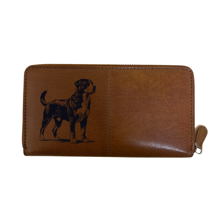 Great Swiss Mountain Dog Standing Engraved Large Leather Purse