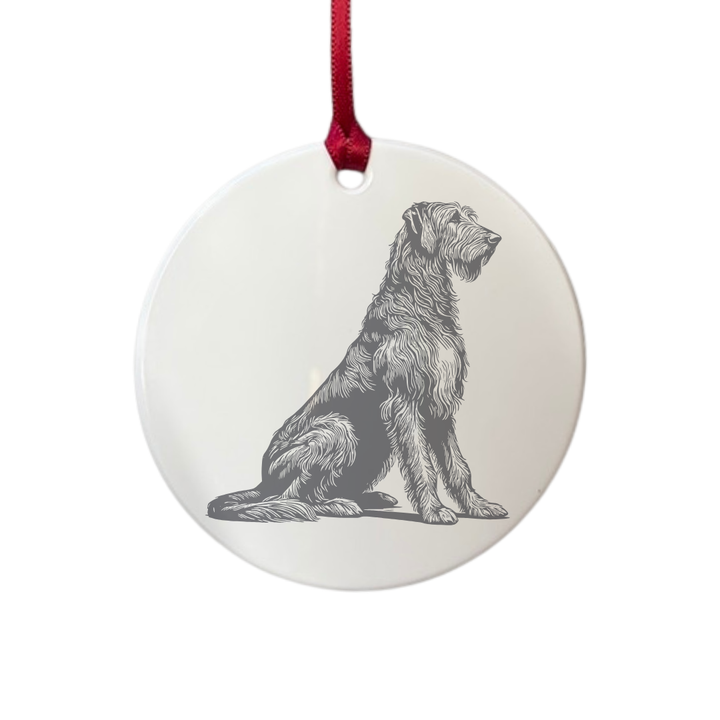 Personalised Irish Wolfhound Sitting Engraved White Acrylic Decoration
