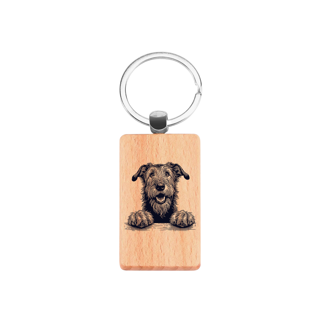 Irish Wolfhound Paws Engraved Rectangle Wooden Keyring