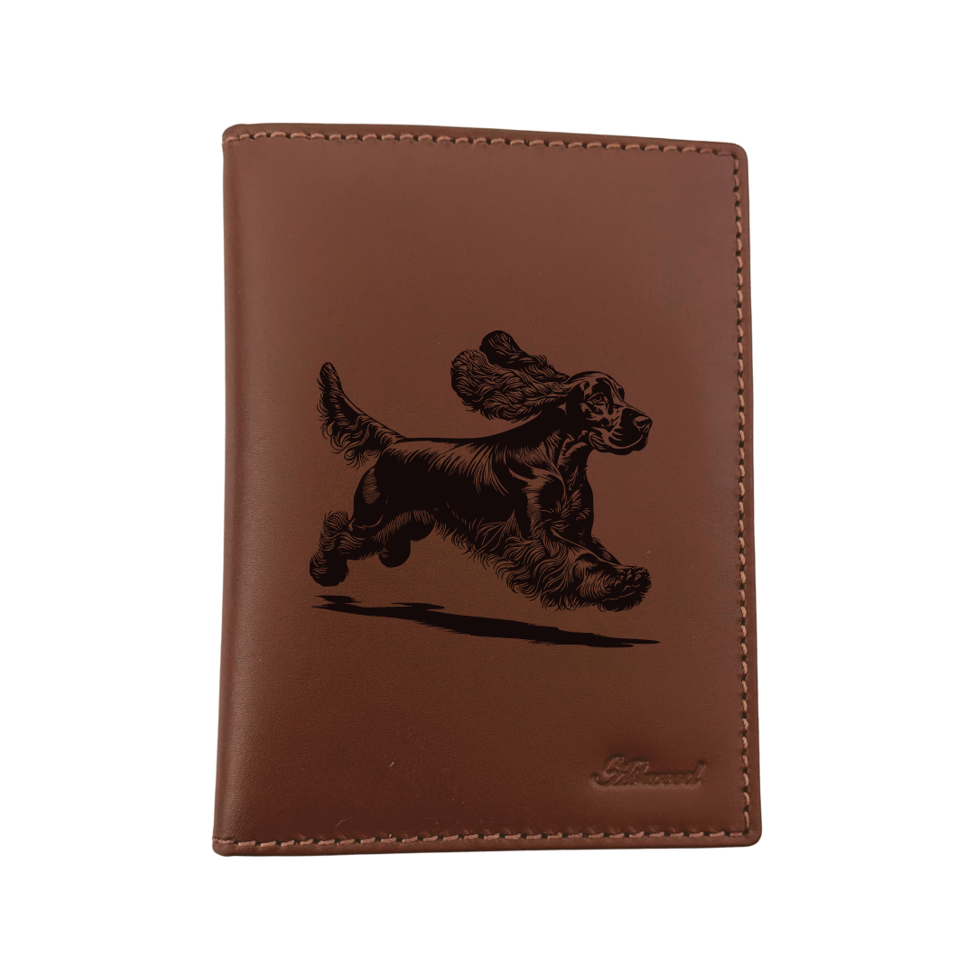 Cocker Spaniel Running Engraved Leather Passport Cover